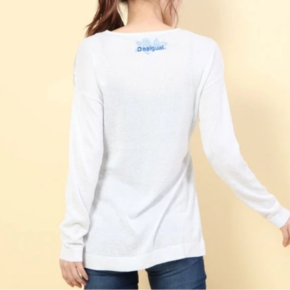 NWT - Desigual Women’s Sheer Mesh V Neck Sequin Metallic Knit Sweater - Size L - Picture 4 of 12